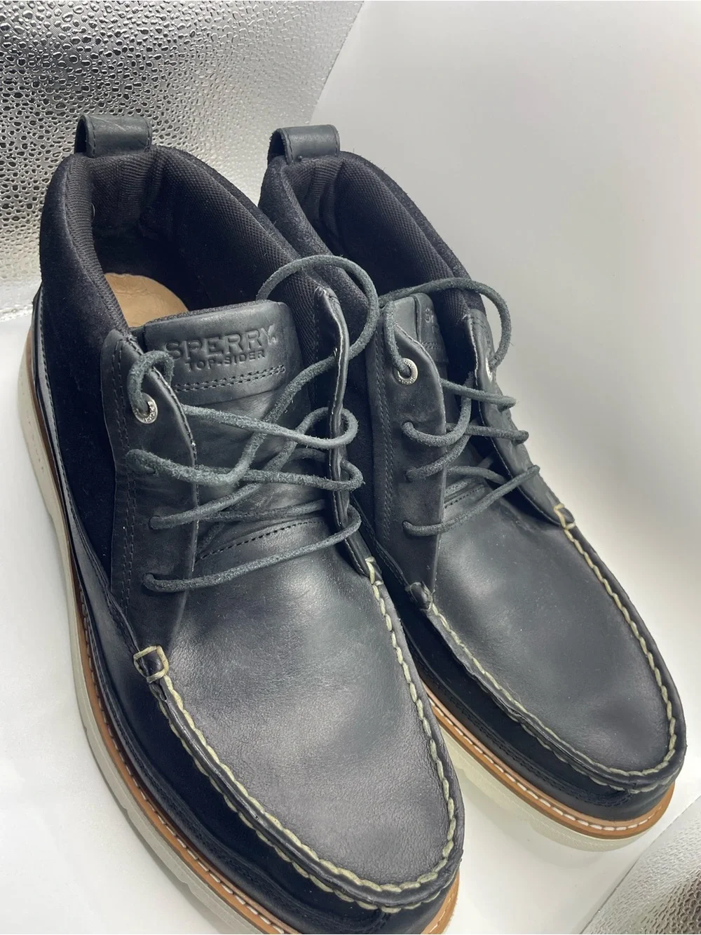 Sperry Men’s Black Leather and Suede Chukka Boat Shoes